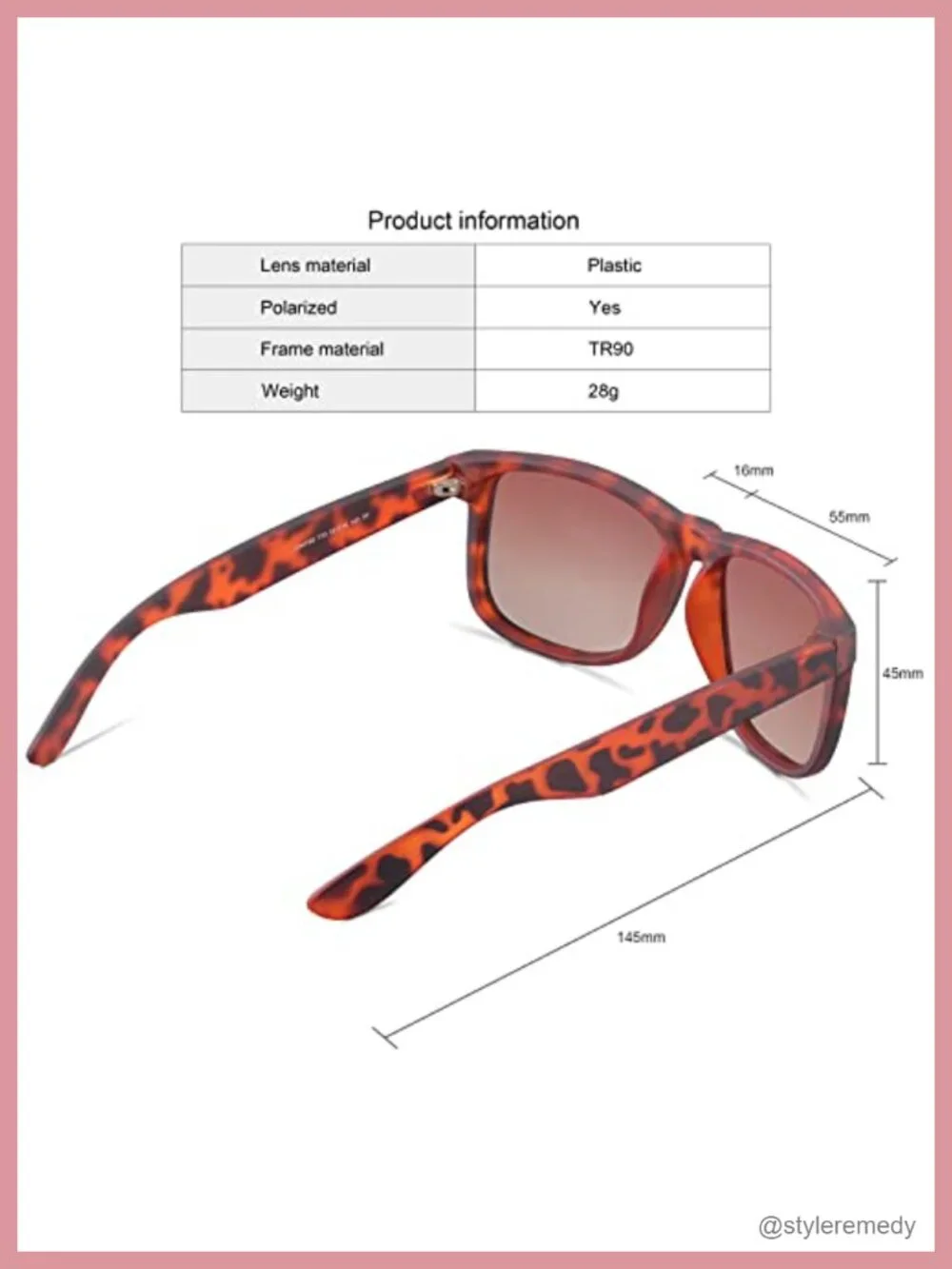 TR90 Frame Polarized Square Sunglasses 100% UV400 Protection
